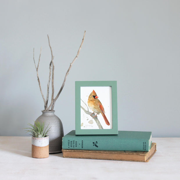 Framed Mini Female Cardinal Watercolor Print Tabletop Frame Bird Gift