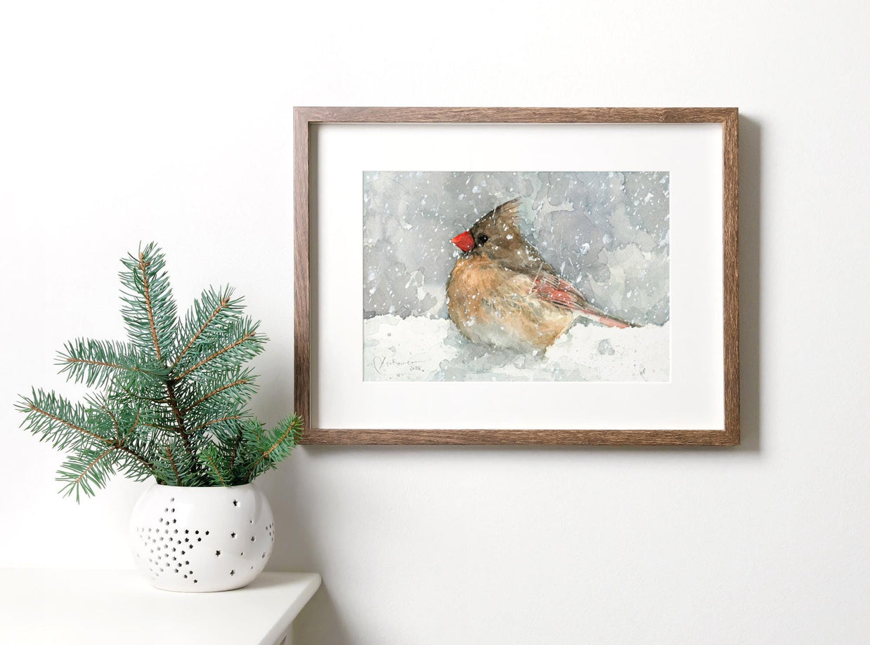 Female Cardinal in Snow Print