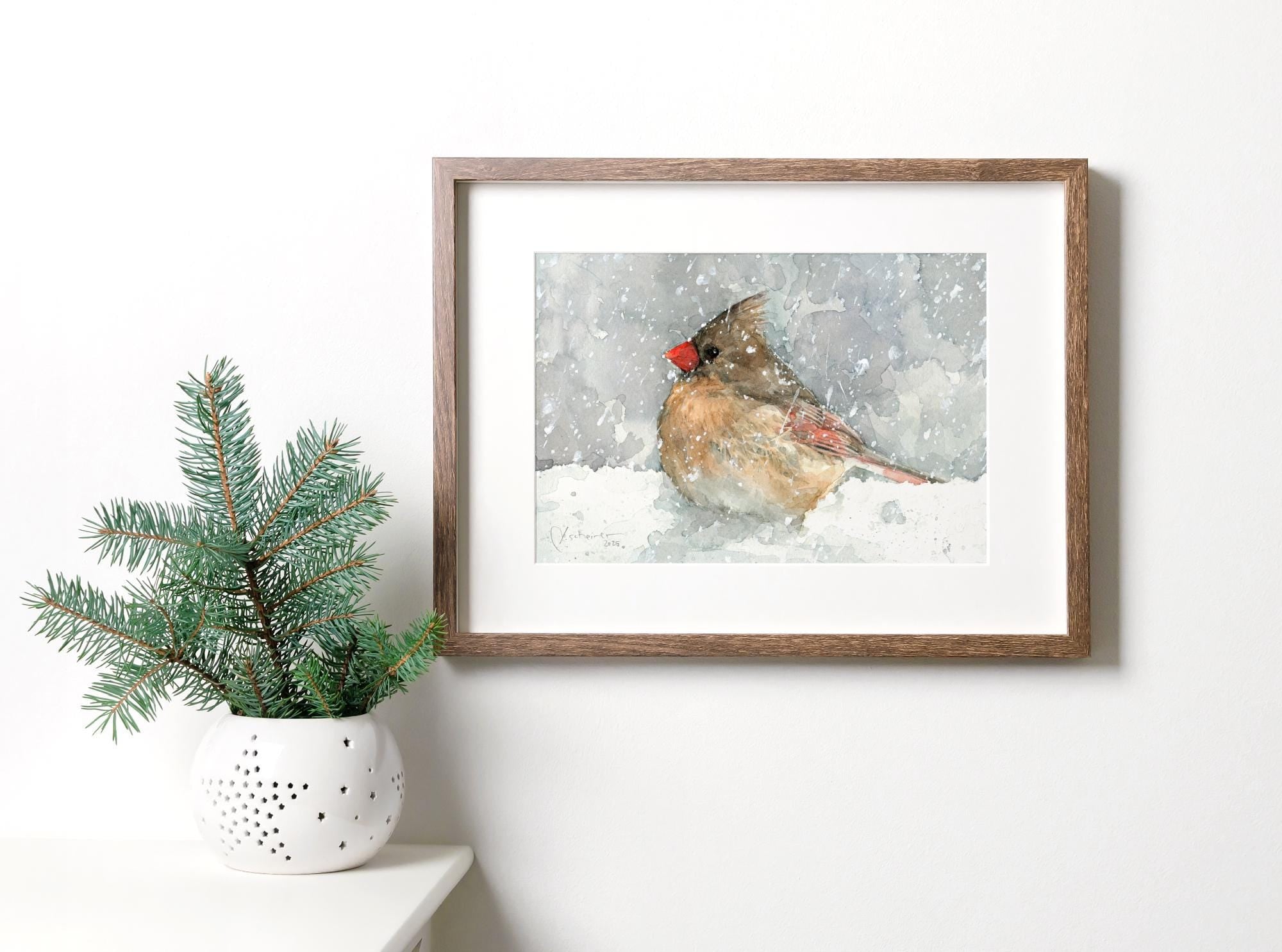 Female Cardinal in Snow Print