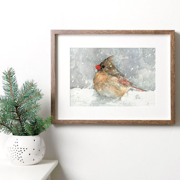 Female Cardinal in Snow Print