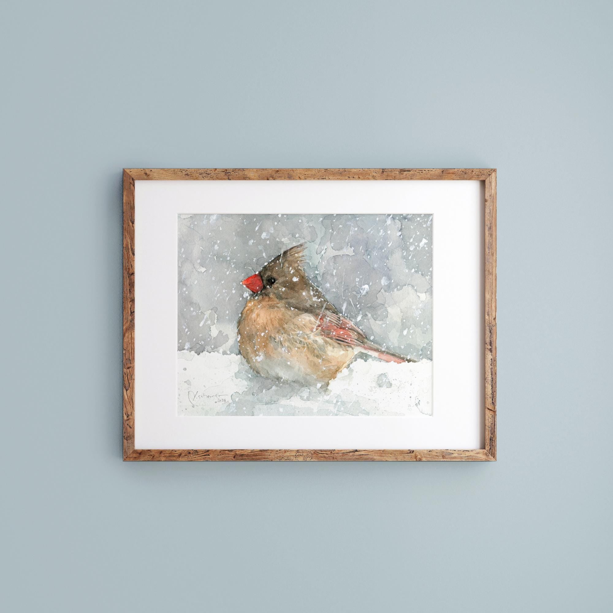 Female Cardinal in Snow Print