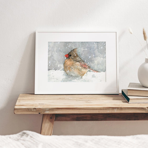 Female Cardinal in Snow Print