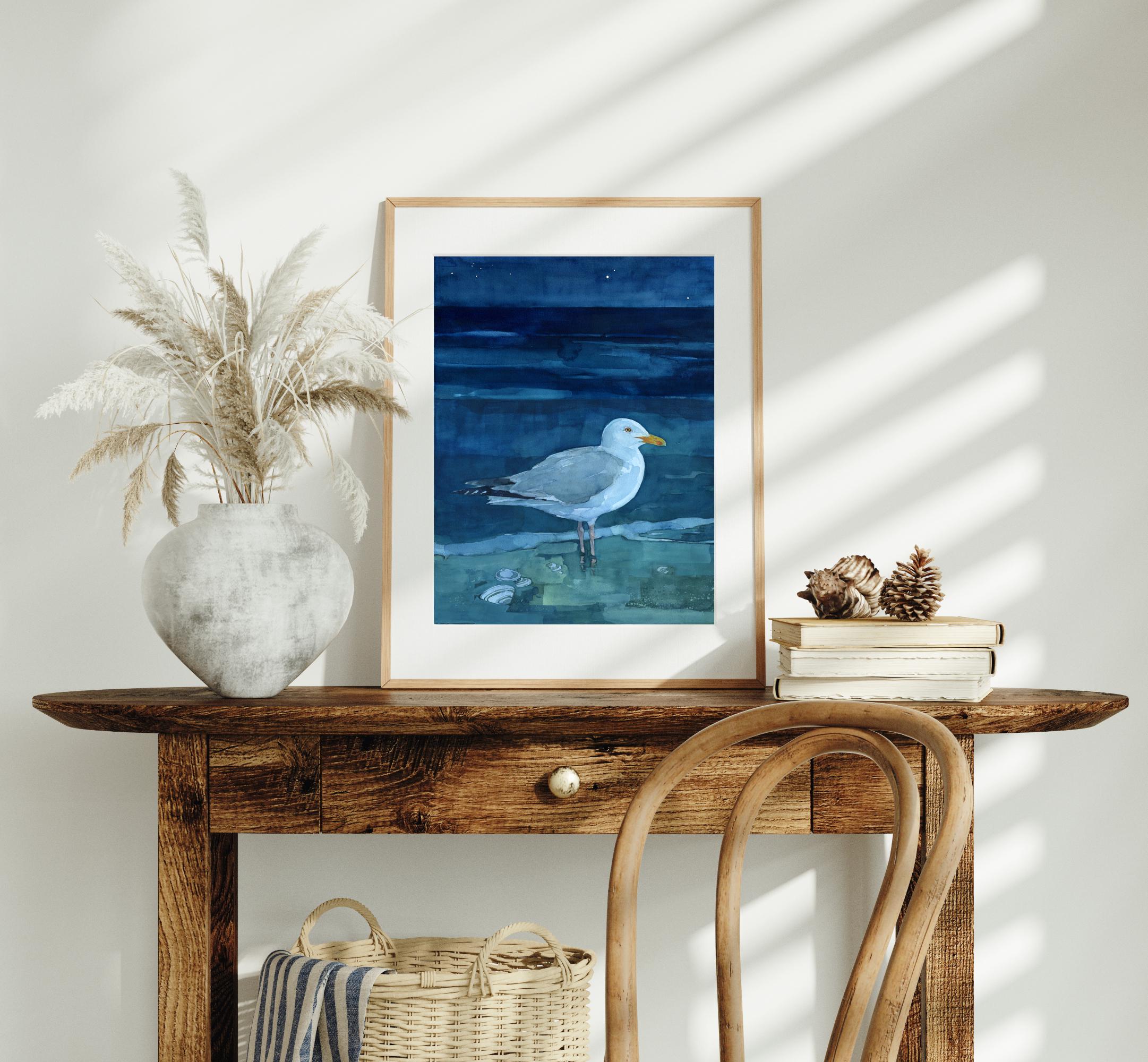 Herring Gull at Night Seascape Print