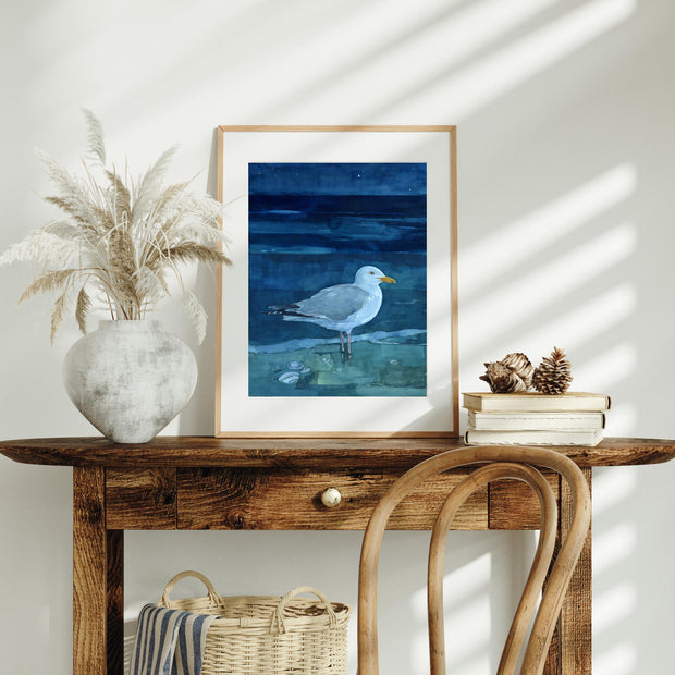Herring Gull at Night Seascape Print