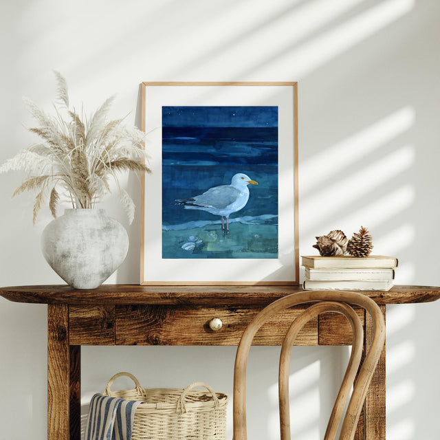 Herring Gull at Night Seascape Print