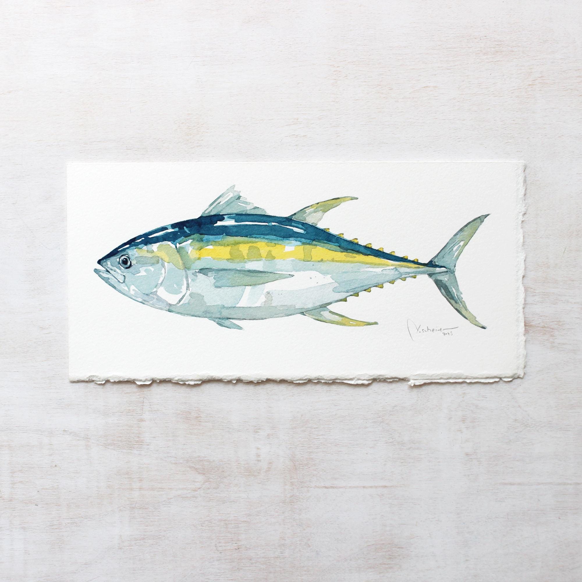 Original Yellow-fin Tuna Fish Watercolor Painting