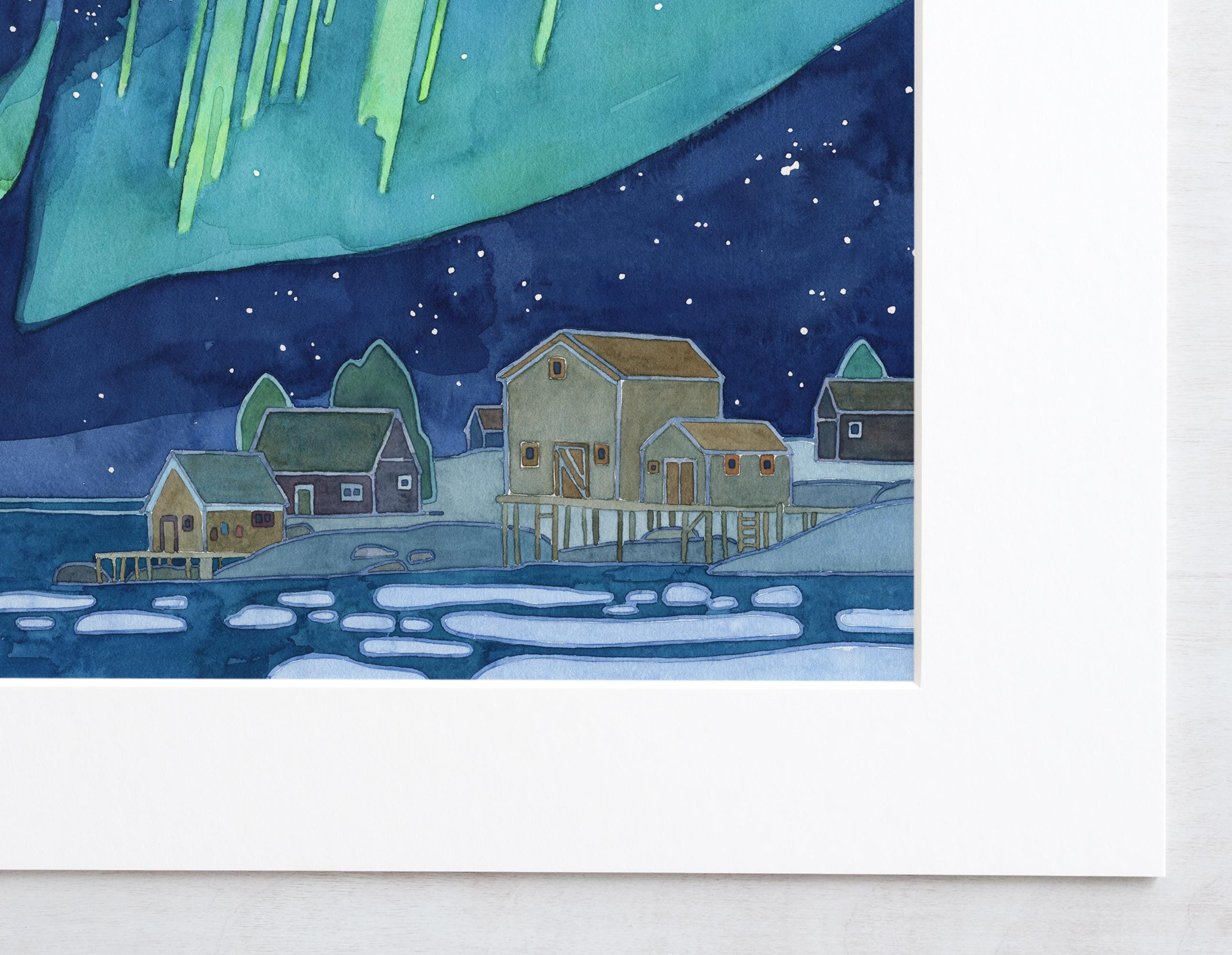 Coastal Village Northern Lights Print