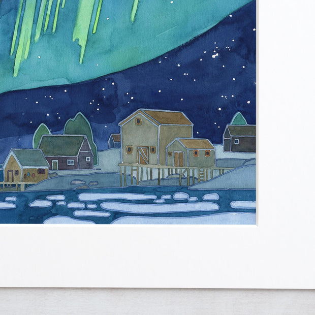 Coastal Village Northern Lights Print