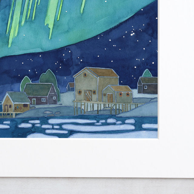Coastal Village Northern Lights Print