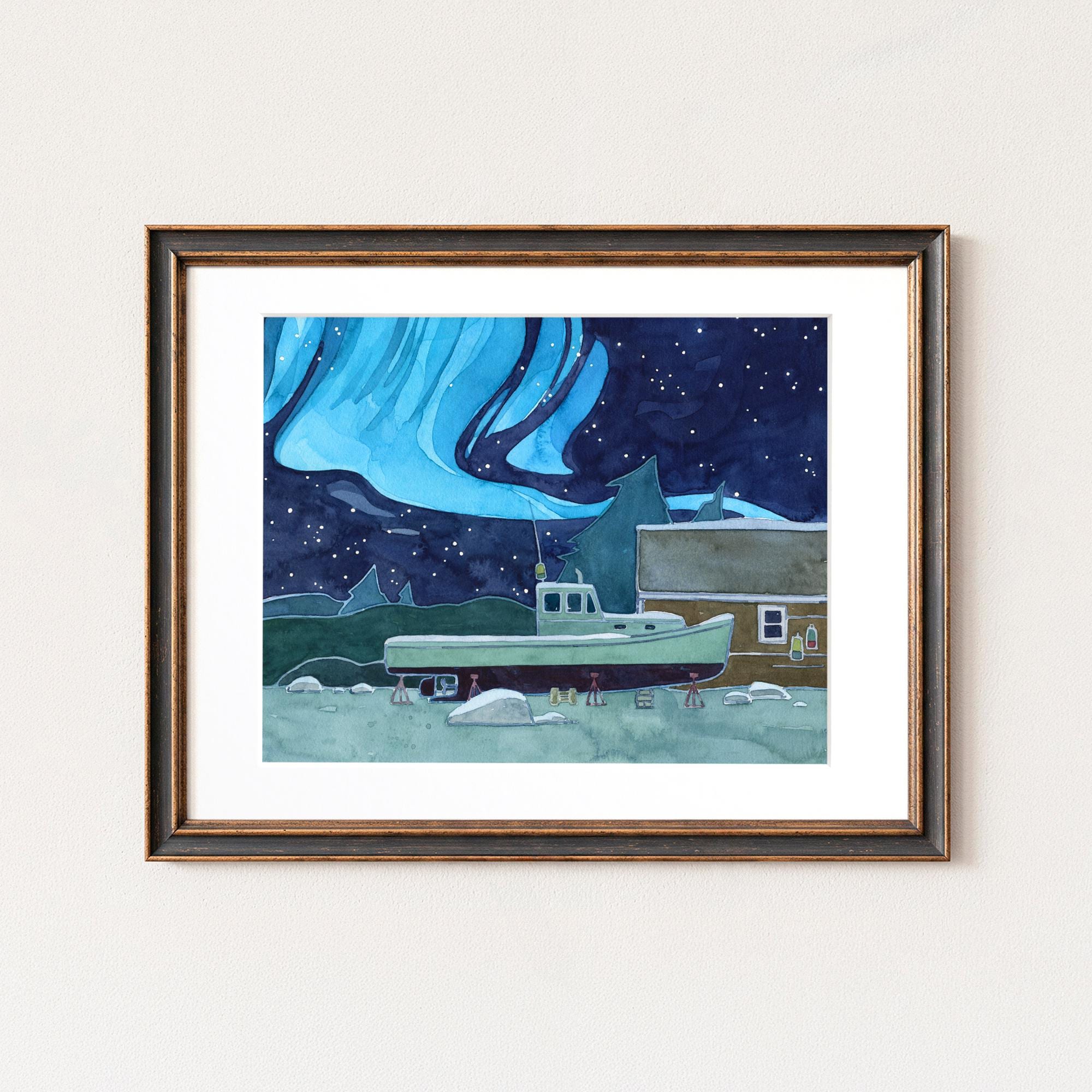 Nautical Boat and Northern Lights Print