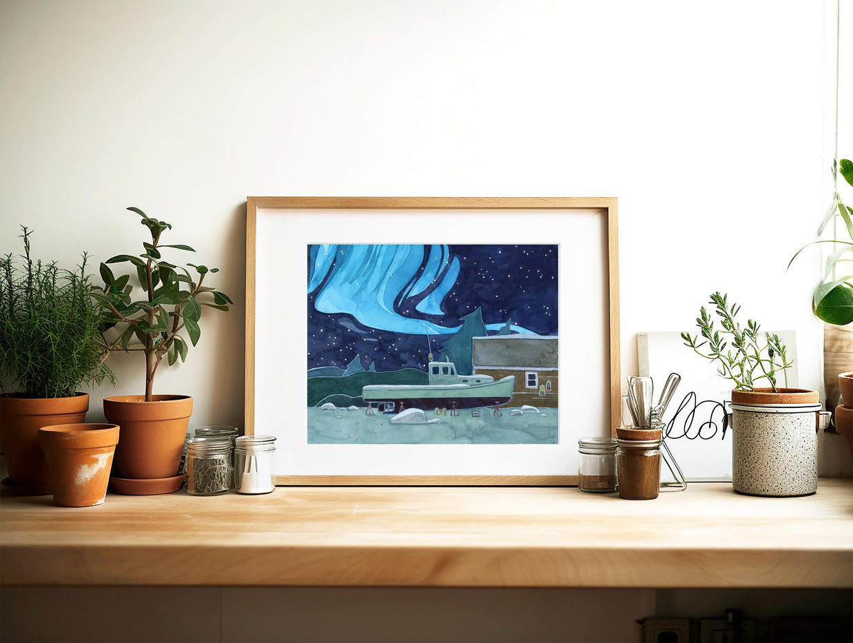 Nautical Boat and Northern Lights Print