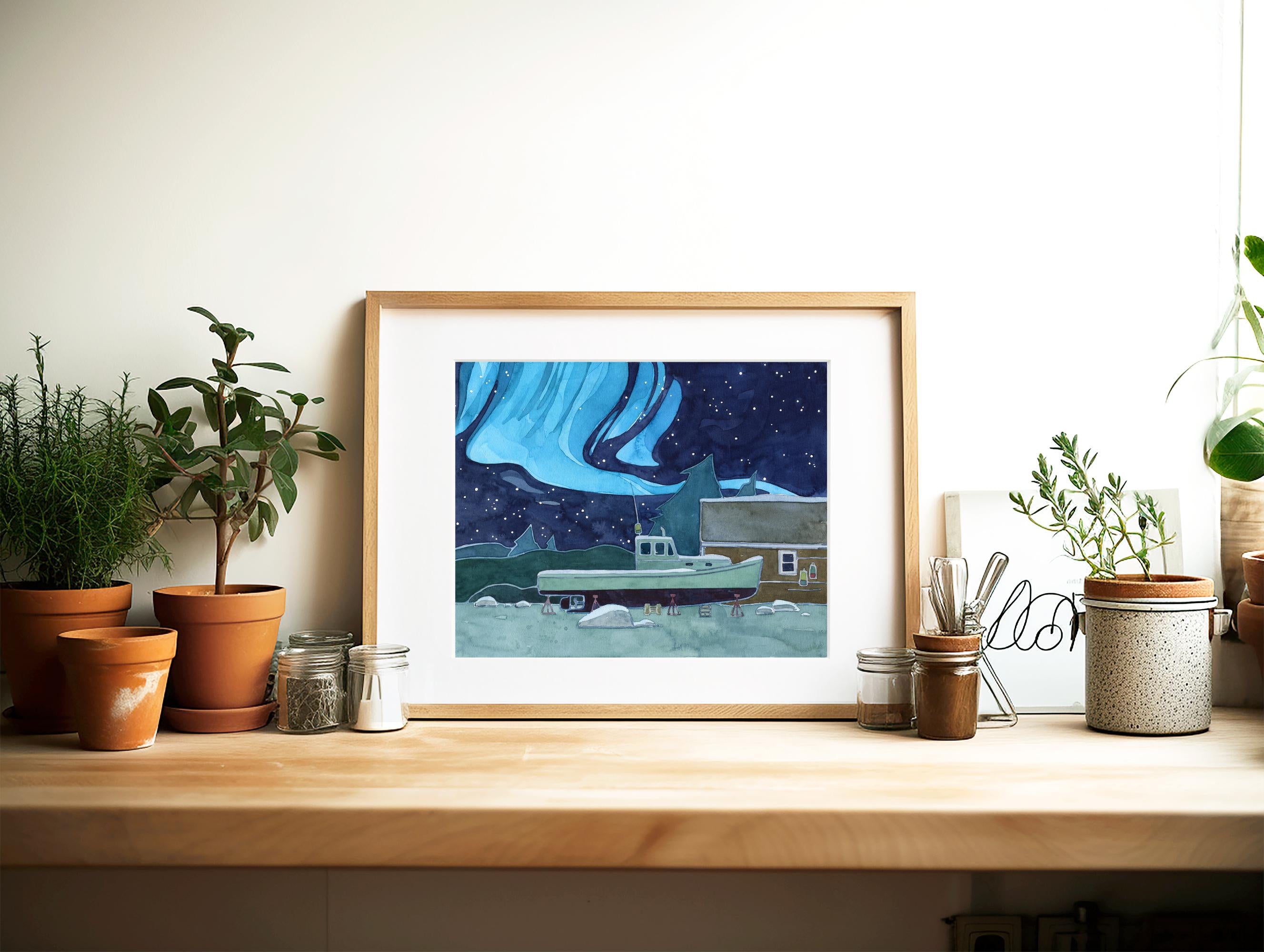 Nautical Boat and Northern Lights Print