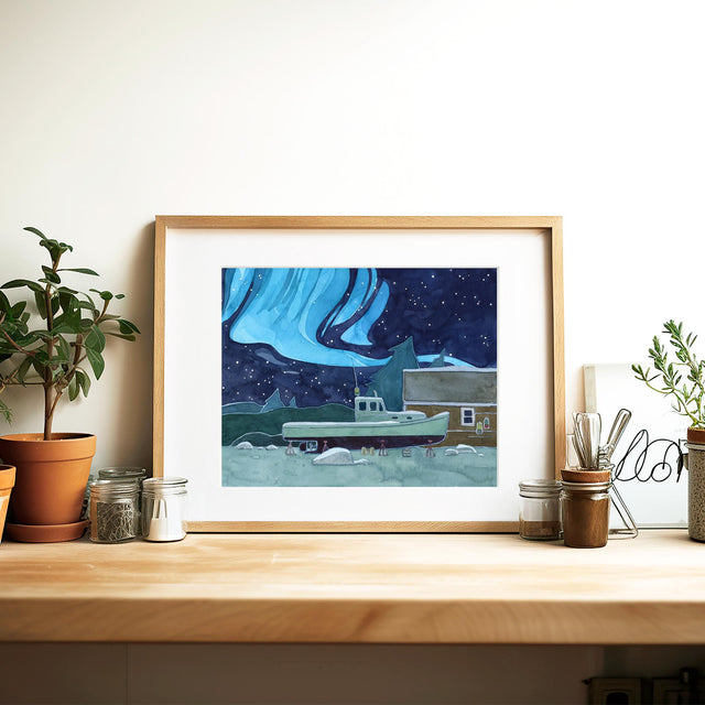 Nautical Boat and Northern Lights Print