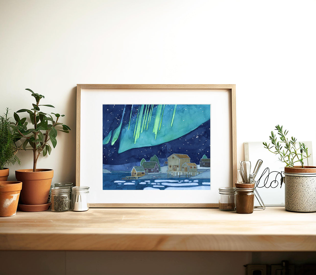 Coastal Village Northern Lights Print