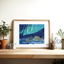 Coastal Village Northern Lights Print