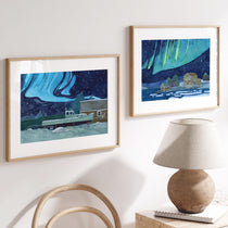Coastal Village Northern Lights Print