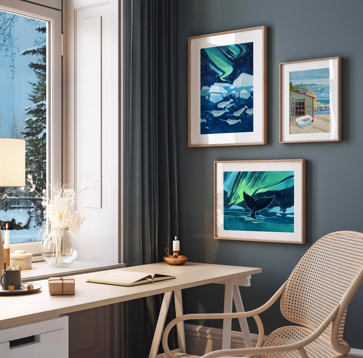 Bowhead Whale Northern Lights Print