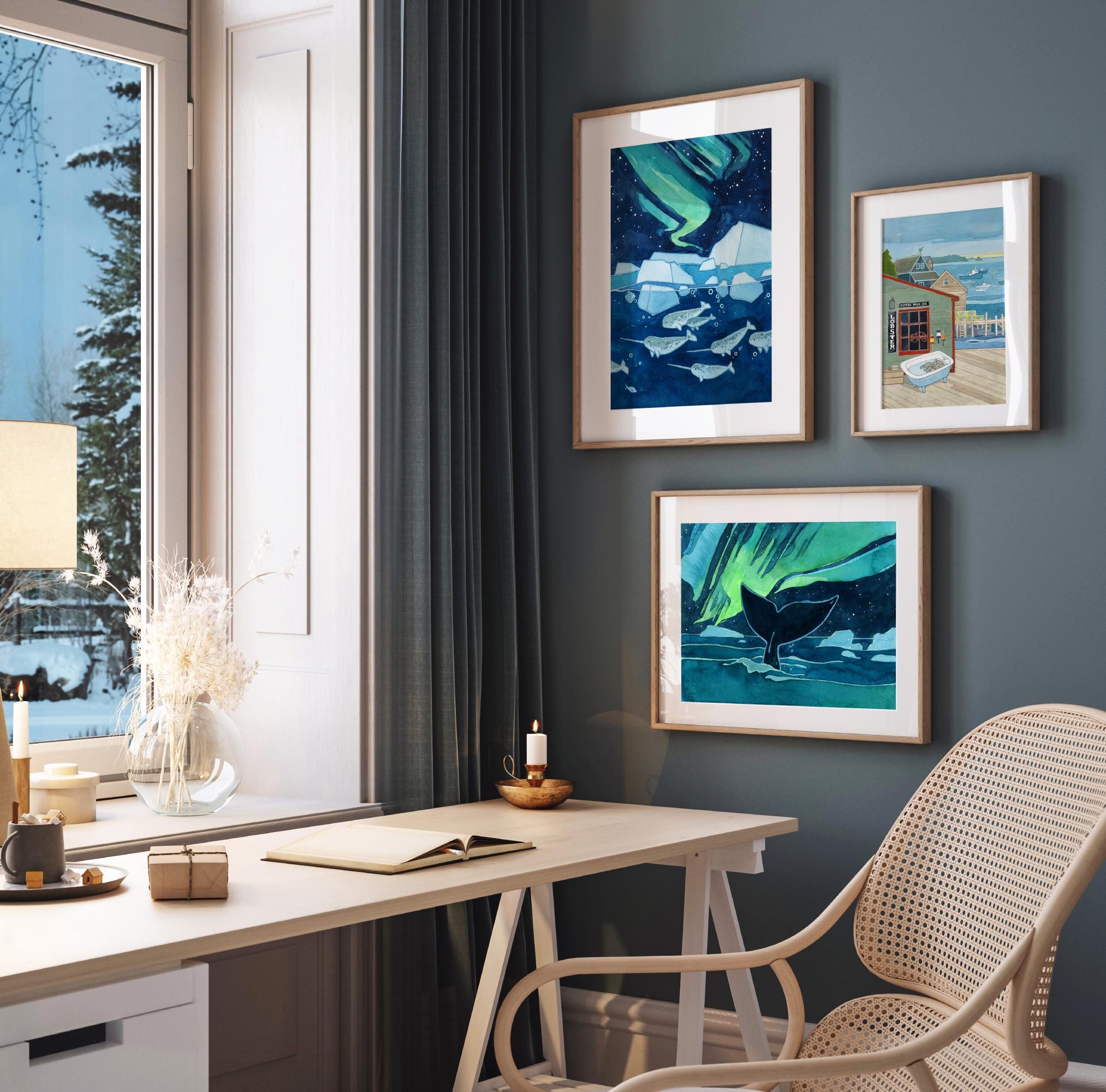 Bowhead Whale Northern Lights Print