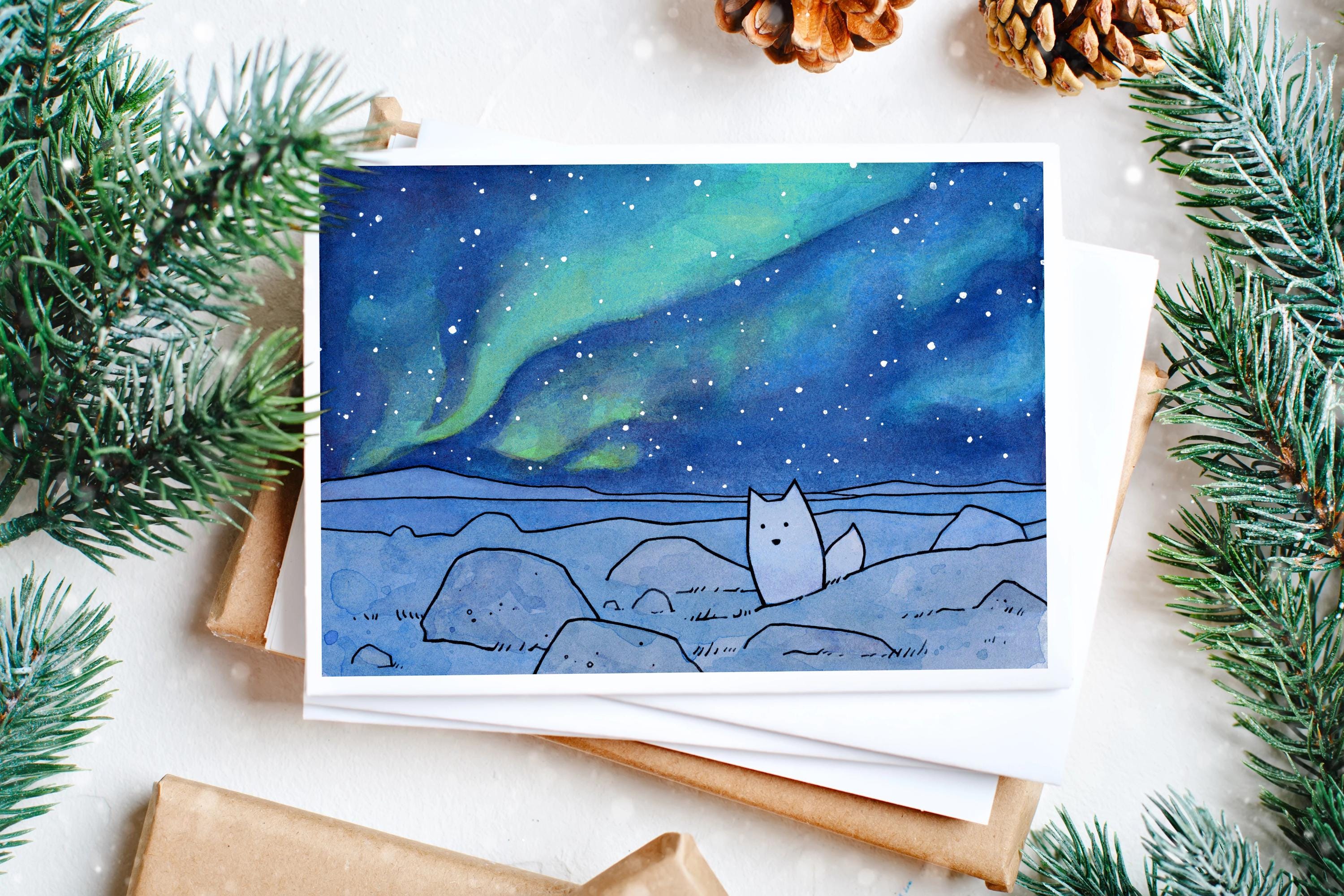Arctic Fox Northern Lights Card Set