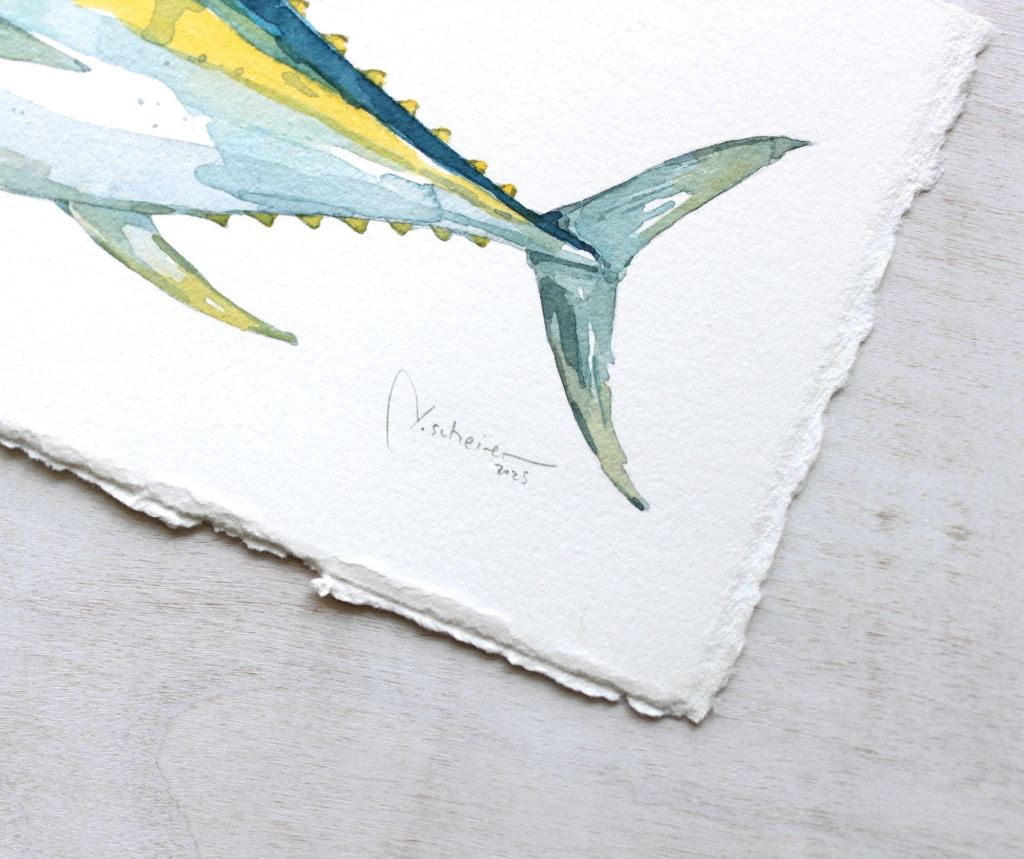 Original Yellow-fin Tuna Fish Watercolor Painting
