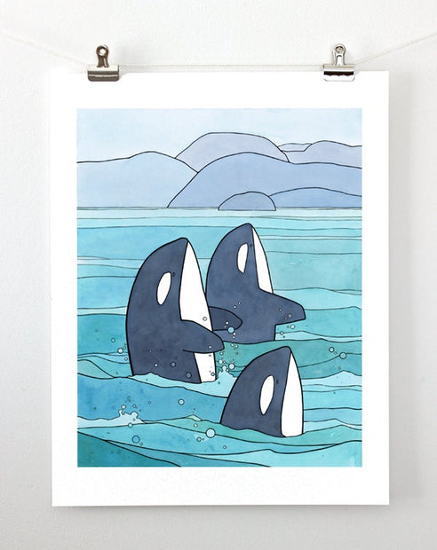 Orcas Spyhopping Print