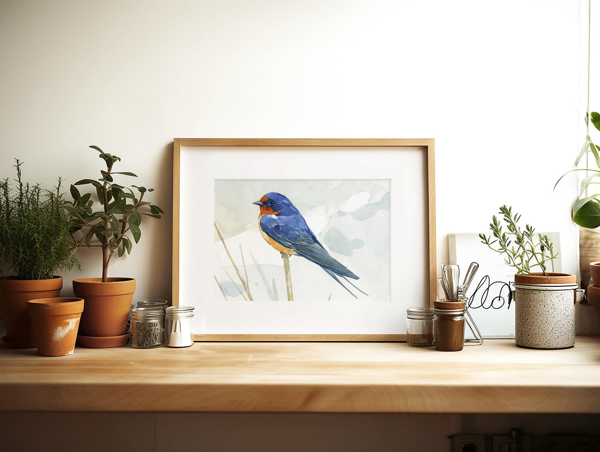 Barn Swallow Print Rustic Bird Art Watercolor Painting