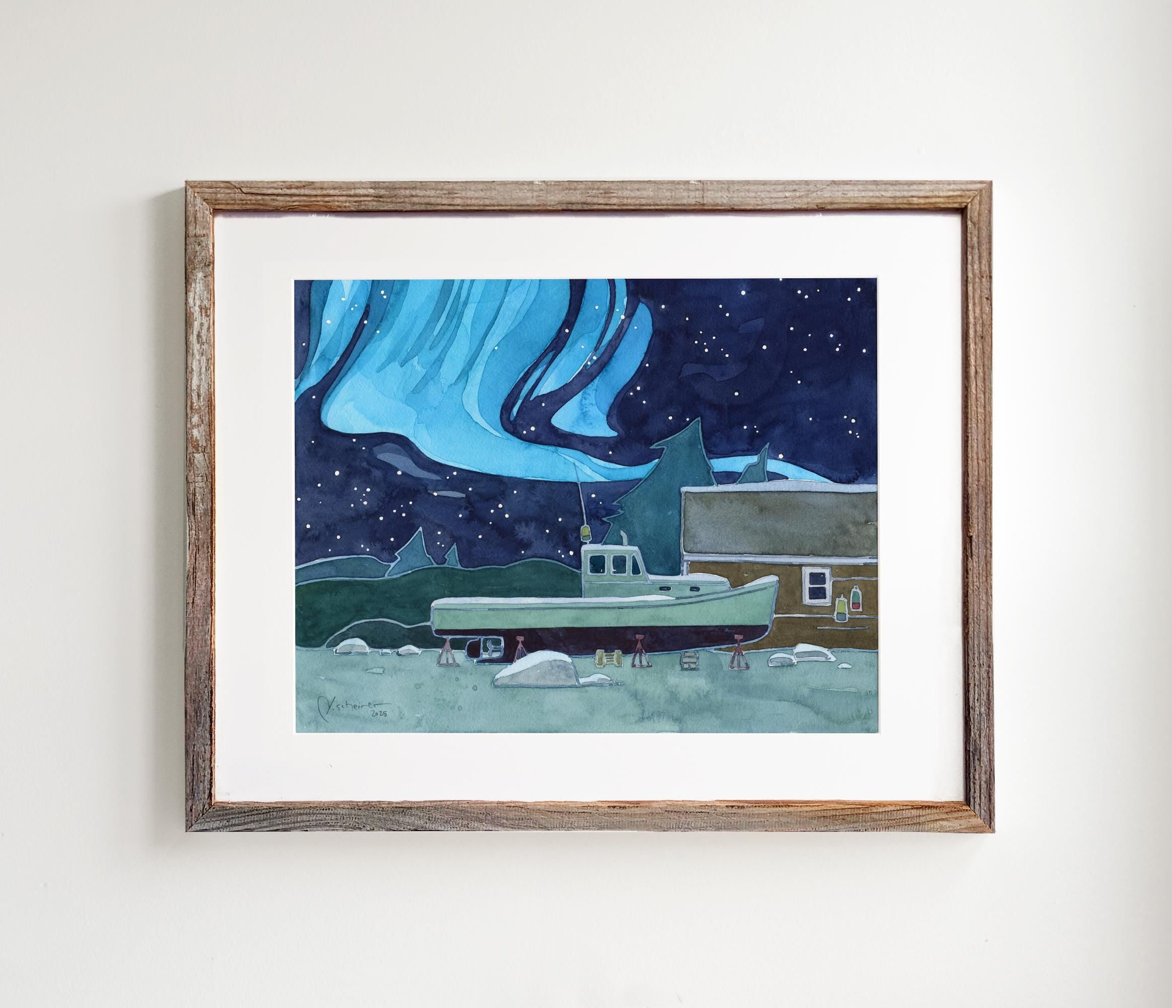Nautical Boat and Northern Lights Print