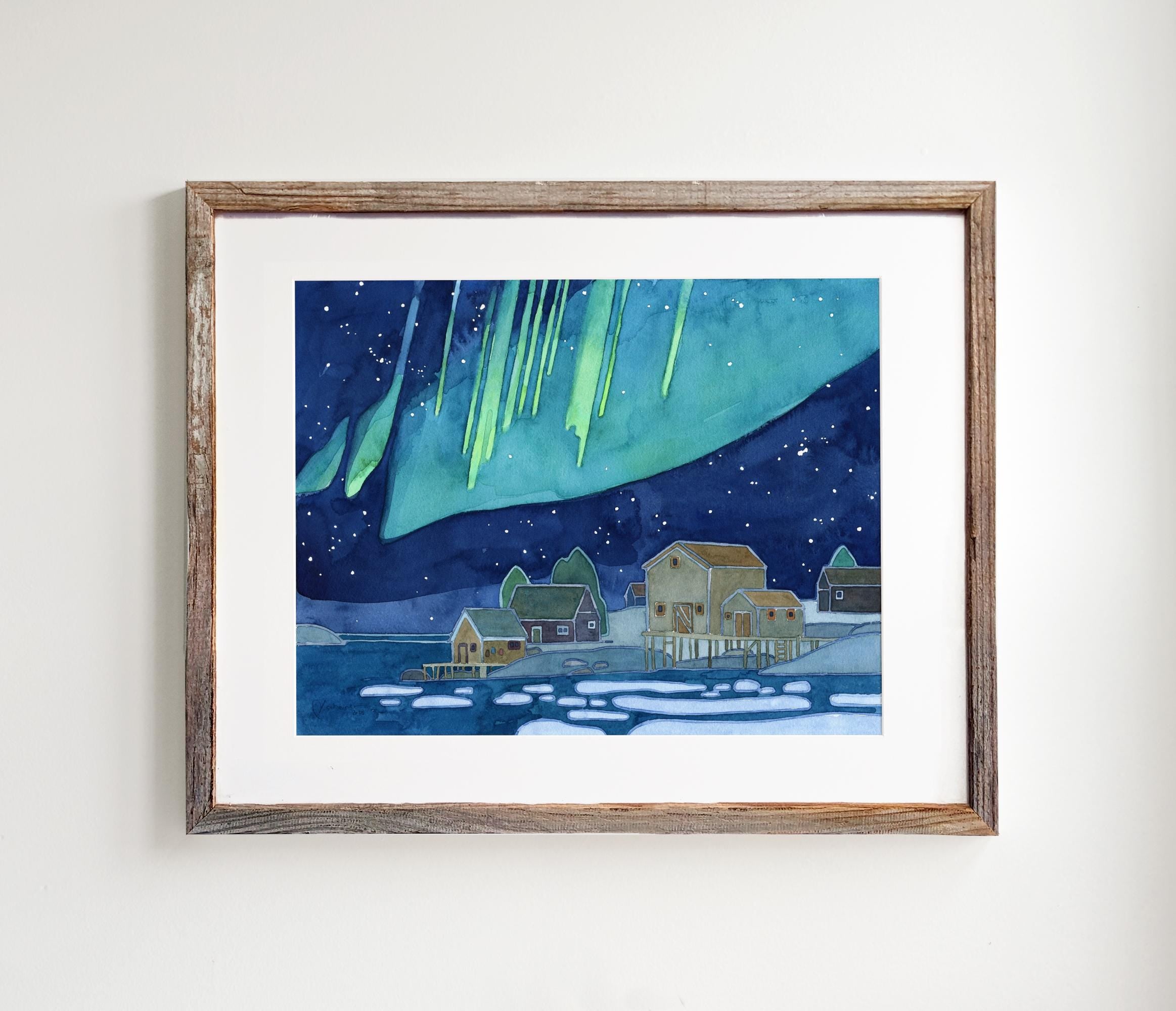Coastal Village Northern Lights Print