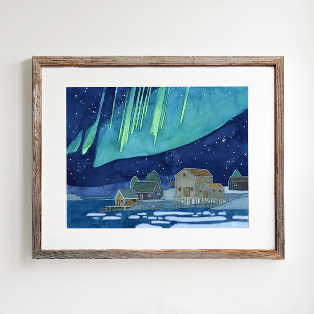 Coastal Village Northern Lights Print