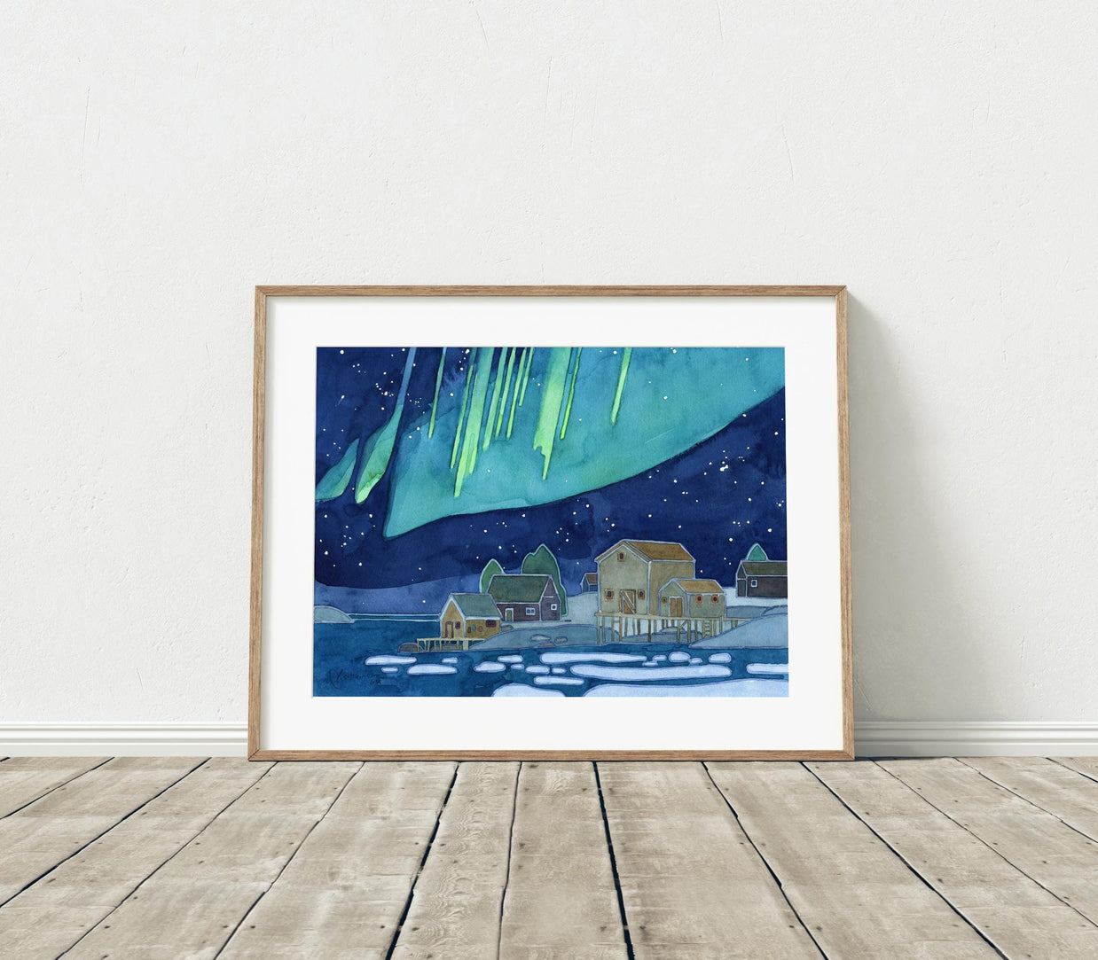 Coastal Village Northern Lights Print
