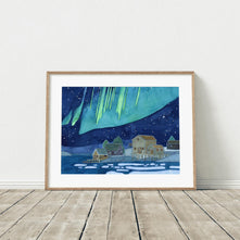 Coastal Village Northern Lights Print
