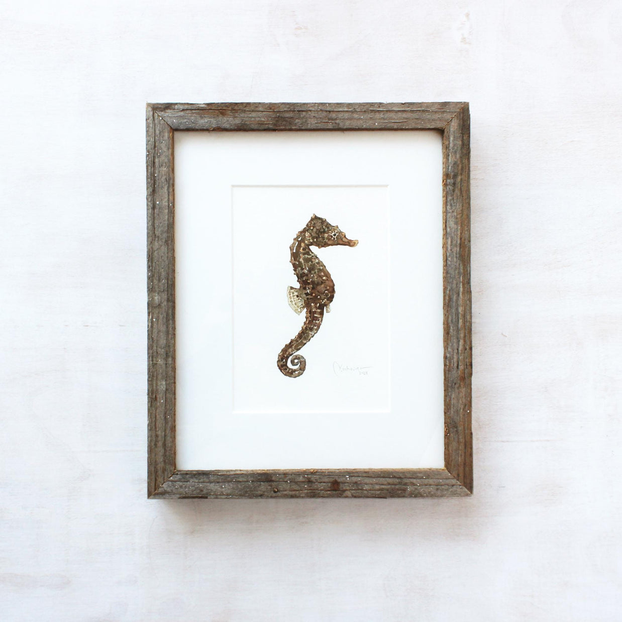 Lined Seahorse Framed Original Watercolor Painting