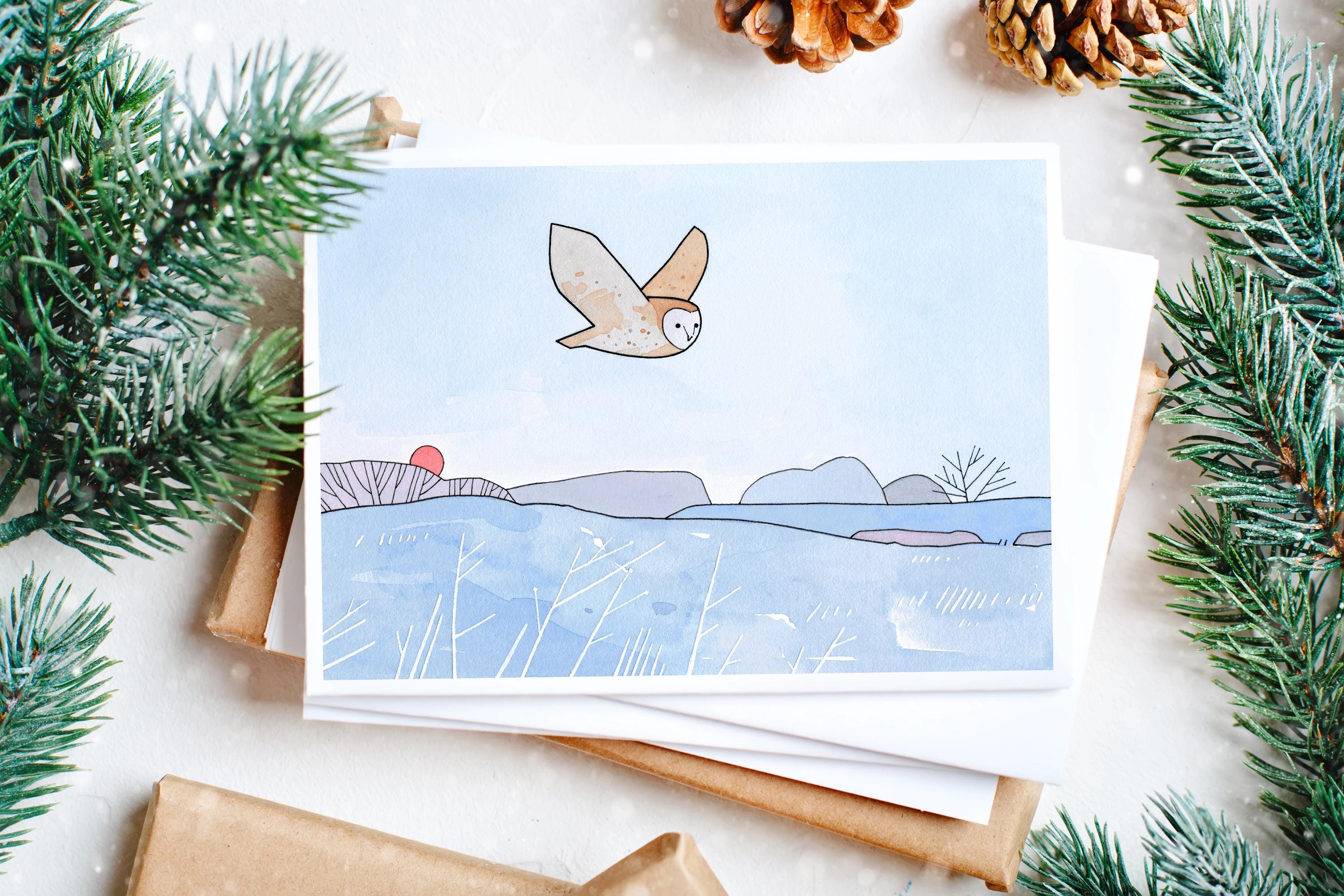 Owls Christmas Holiday Card Set II
