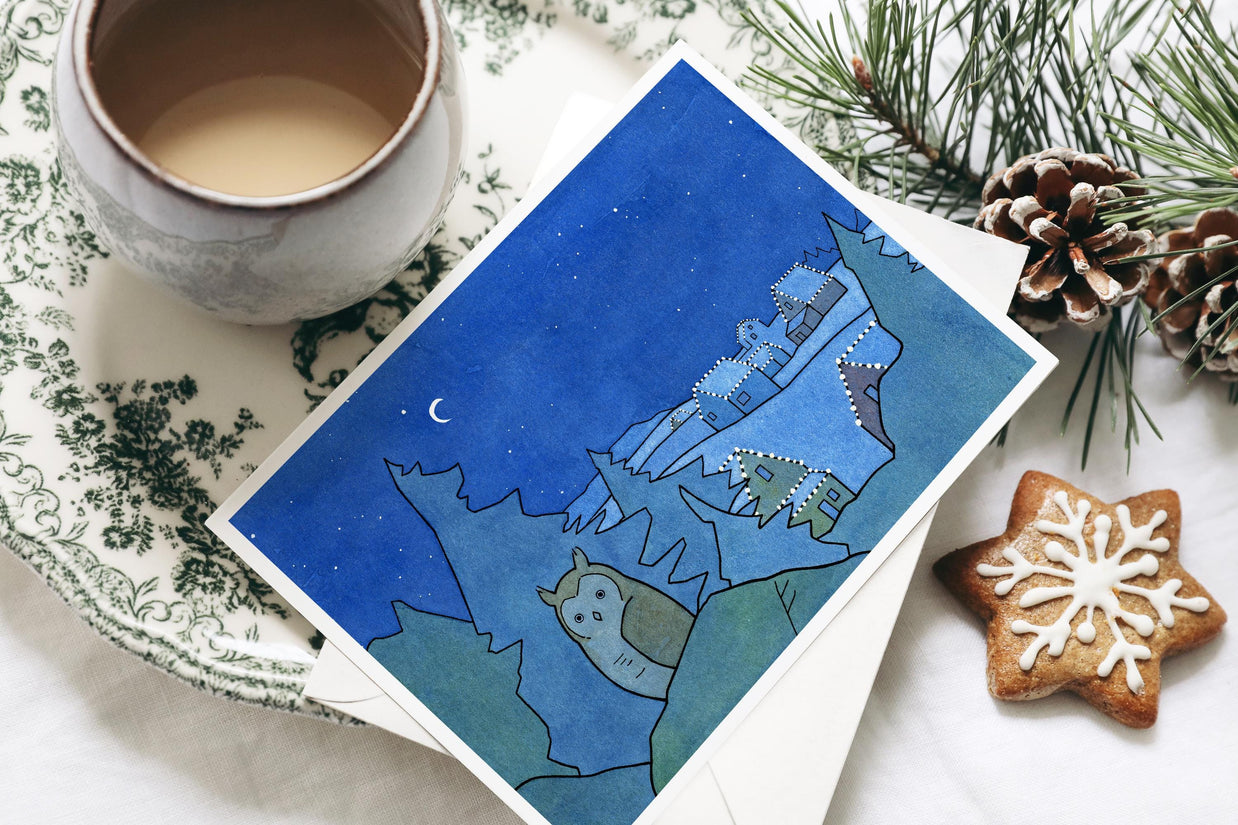 Owls Christmas Holiday Card Set II