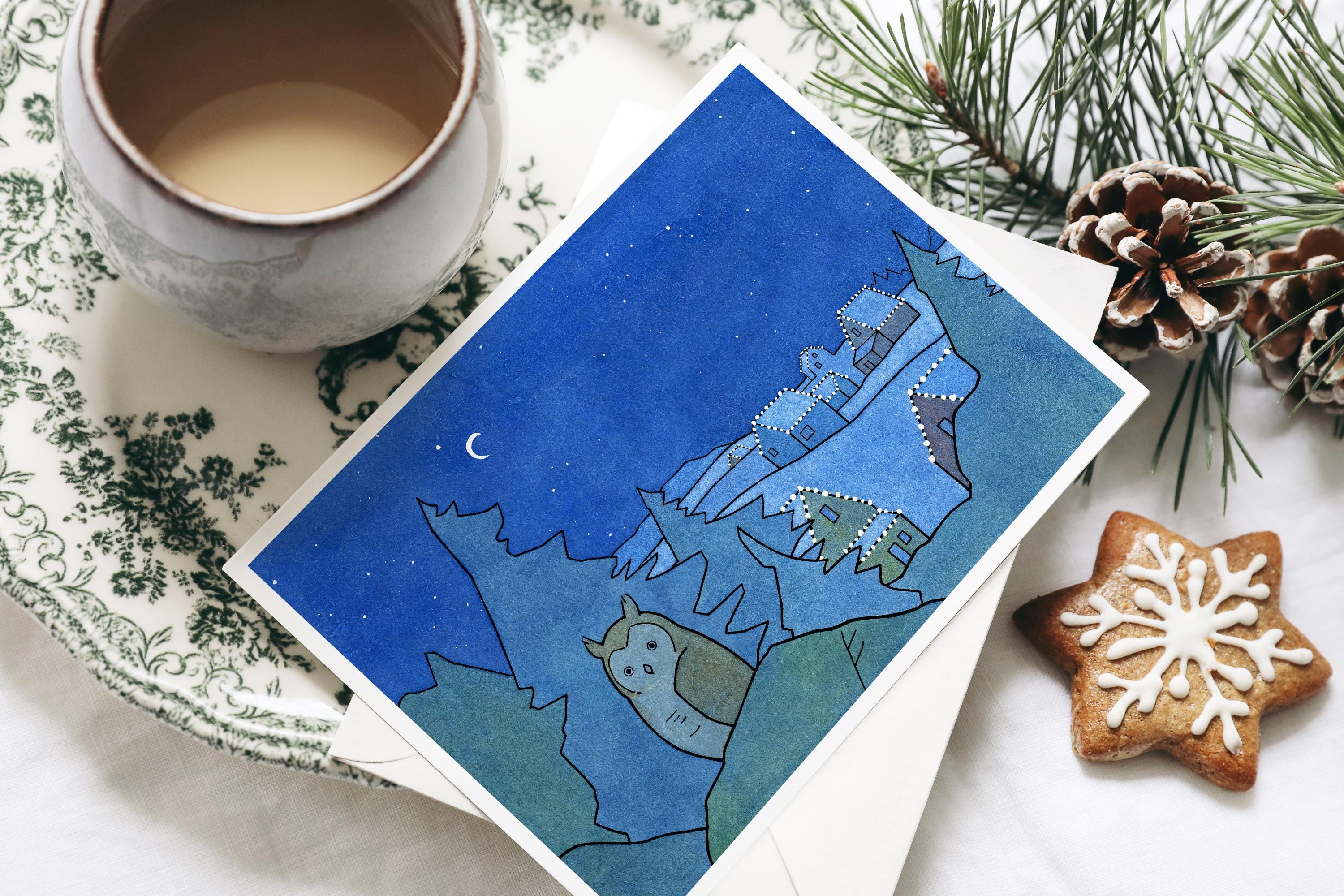Owls Christmas Holiday Card Set II