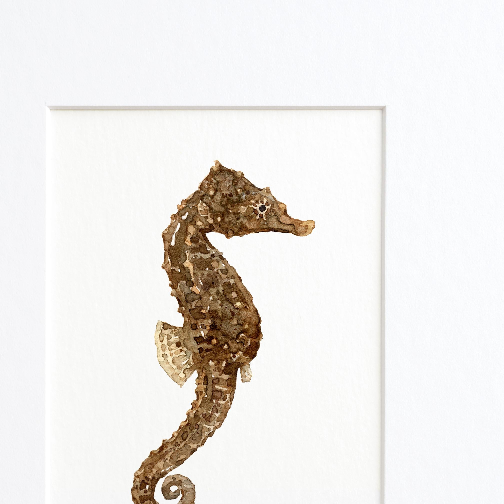 Lined Seahorse Framed Original Watercolor Painting