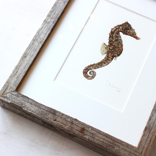 Lined Seahorse Framed Original Watercolor Painting