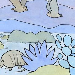 Bats and Armadillo Southwest Desert Print