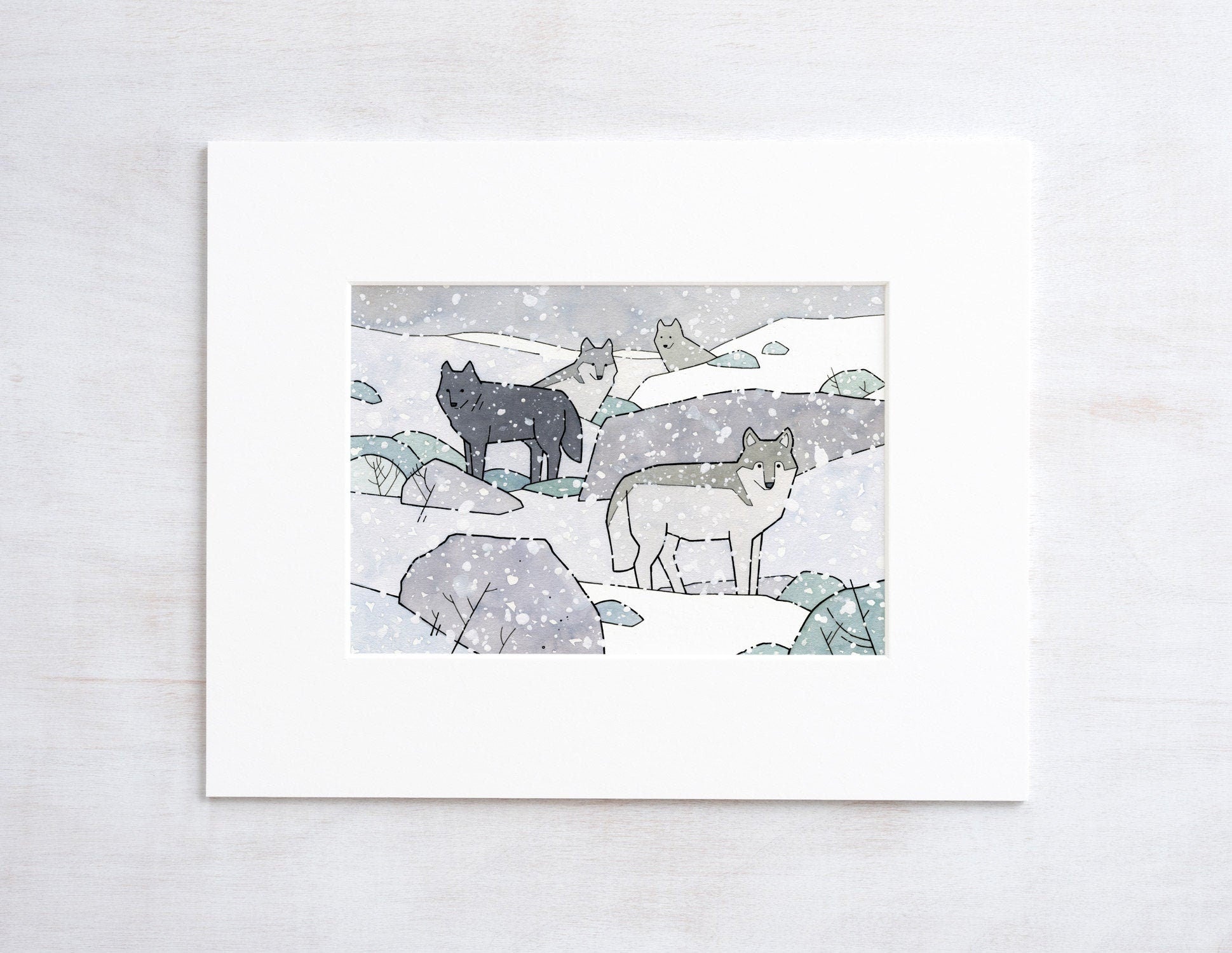 Wolf Pack Watercolor Art Print: Graphic Animal Room Decor