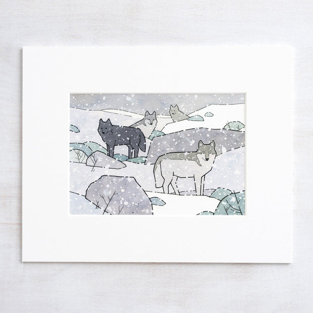 Wolf Pack Watercolor Art Print: Graphic Animal Room Decor