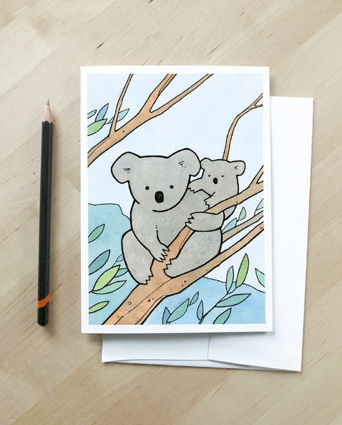 Koala Bear and Joey Watercolor Card