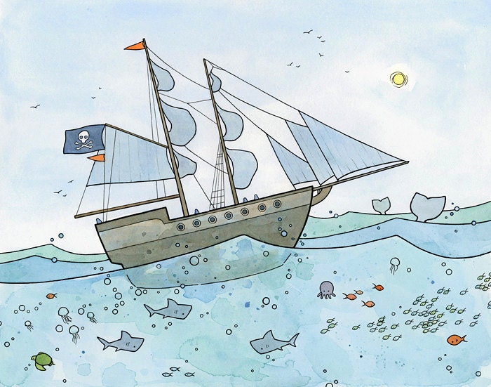 Pirate Ship Ocean Print