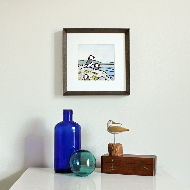 Puffins Watercolor Print