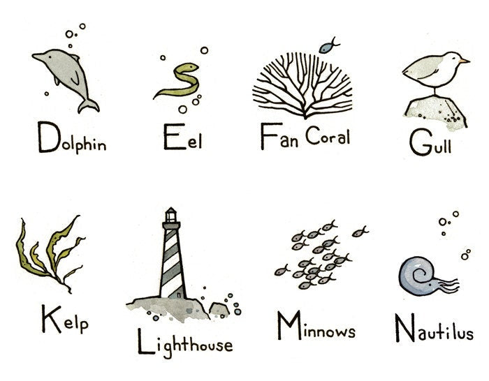 Ocean Alphabet Illustrated Print