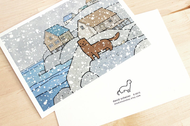 Mink Holiday Card Whimsical Nature Christmas Card