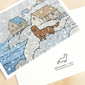 Mink Holiday Card Whimsical Nature Christmas Card