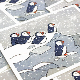 Puffins in Snow Card
