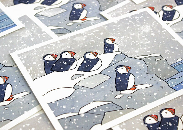 Puffins in Snow Card