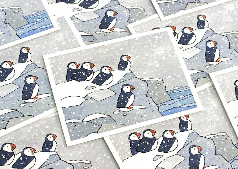 Puffins in Snow Card Set