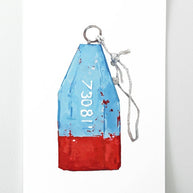 Lobster Buoy Watercolor Painting Blue and Red Nautical Print